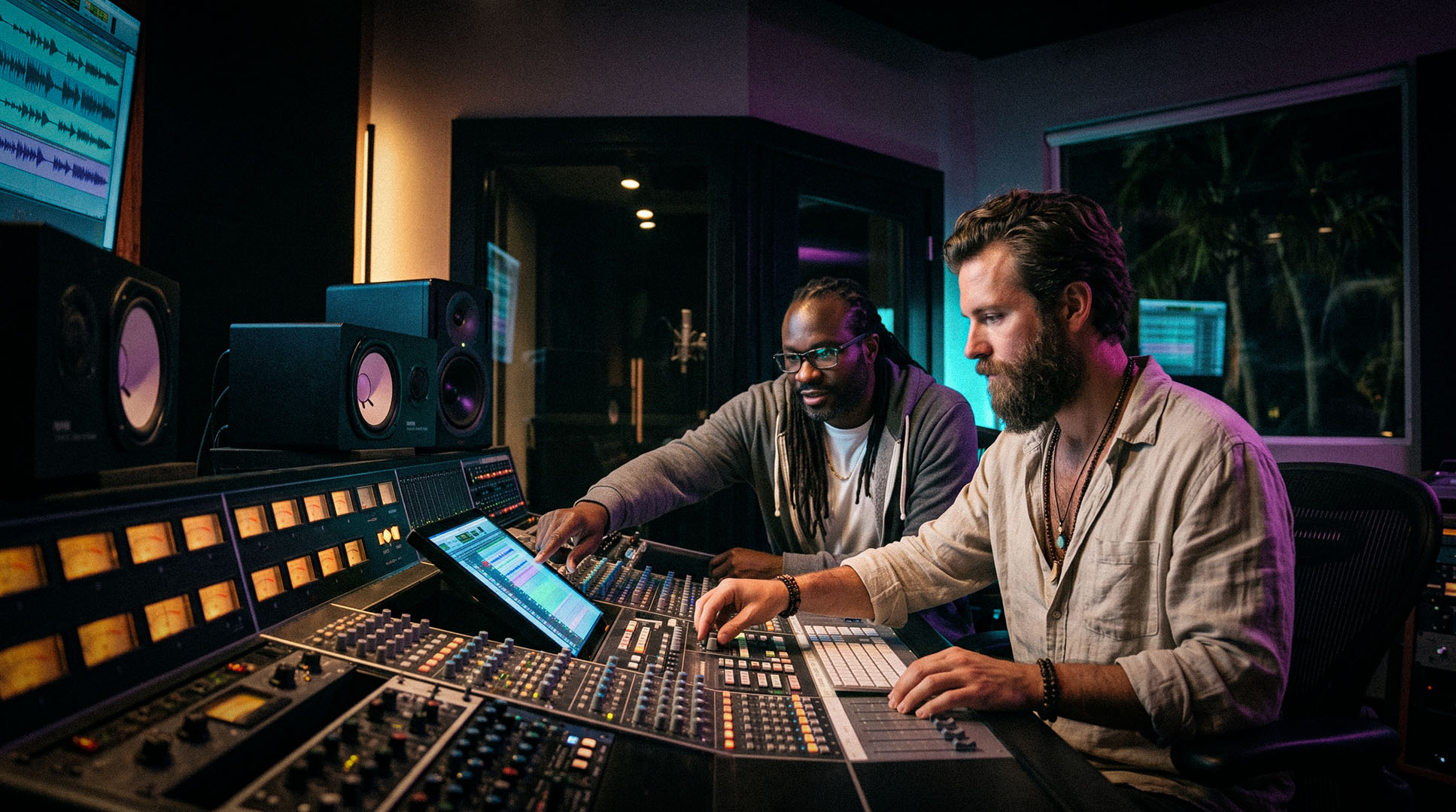 DJ CashD and Midnight LaCroix in a West Palm Beach recording studio finalizing a five-album exclusive deal for DJCash.com